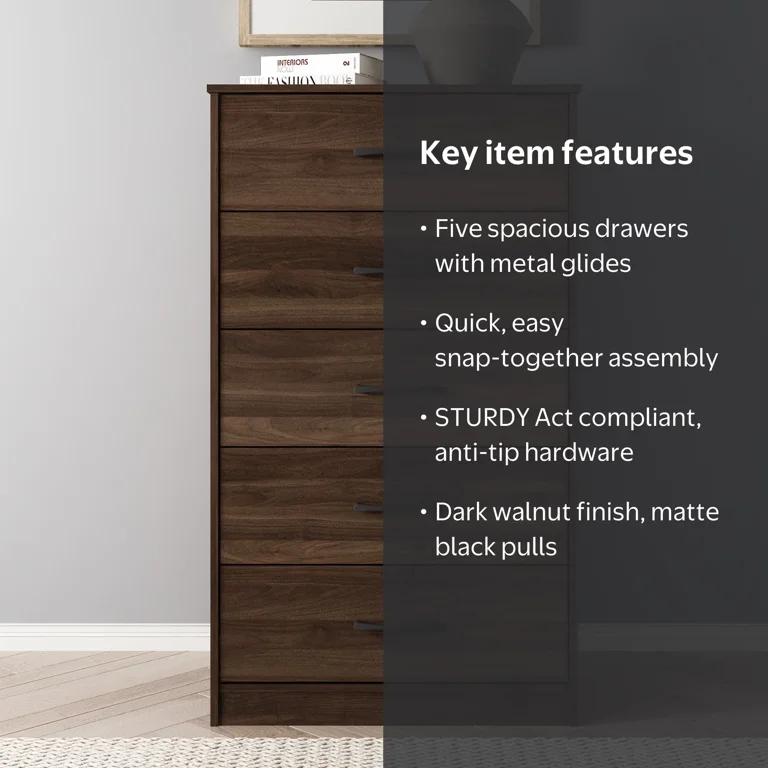 Mainstays Ardent 5 Drawer Dresser, Dark Walnut - Walmart.com