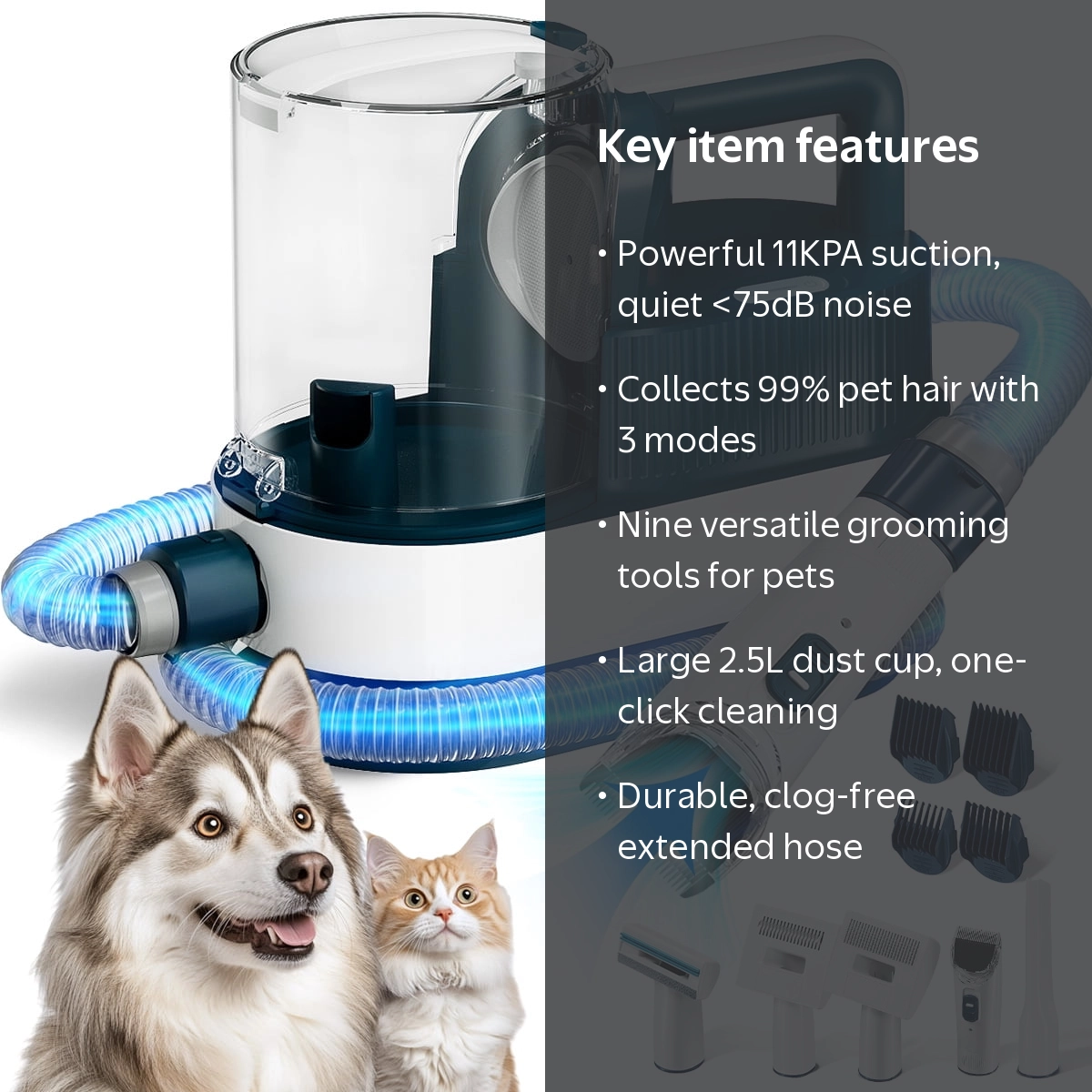 5 IN 1 Pet Grooming Vacuum, DOMIPET 2.5L Dog Grooming Vacuum with