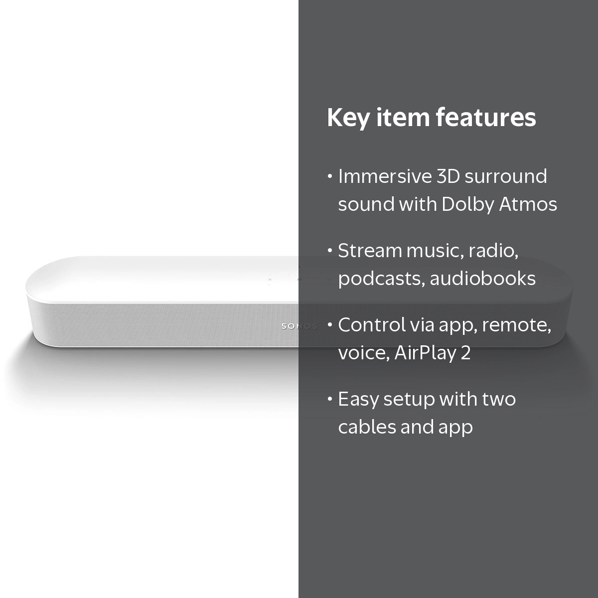 Sonos, Sonos Beam (Gen 2) Smart Sound Bar, Dolby Atmos, White