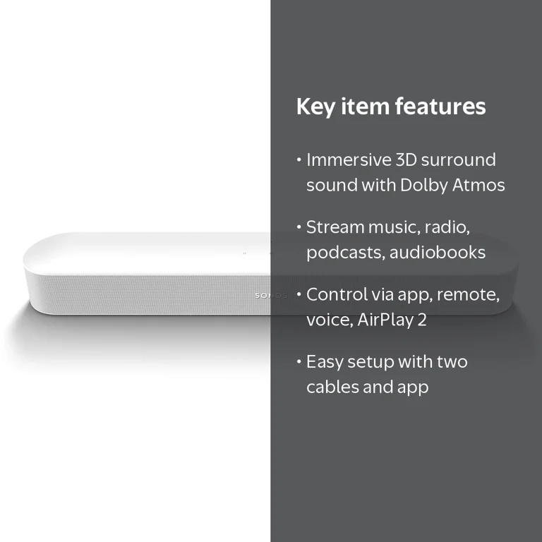 Sonos, Sonos Beam (Gen 2) Smart Sound Bar, Dolby Atmos, White