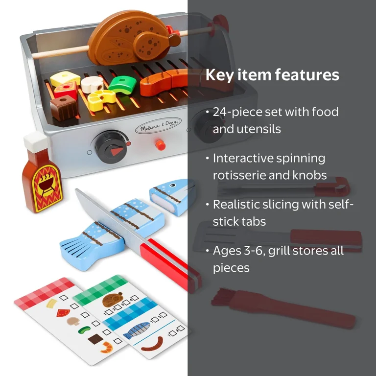 Melissa & Doug Rotisserie and Grill Wooden Barbecue Play Food Set