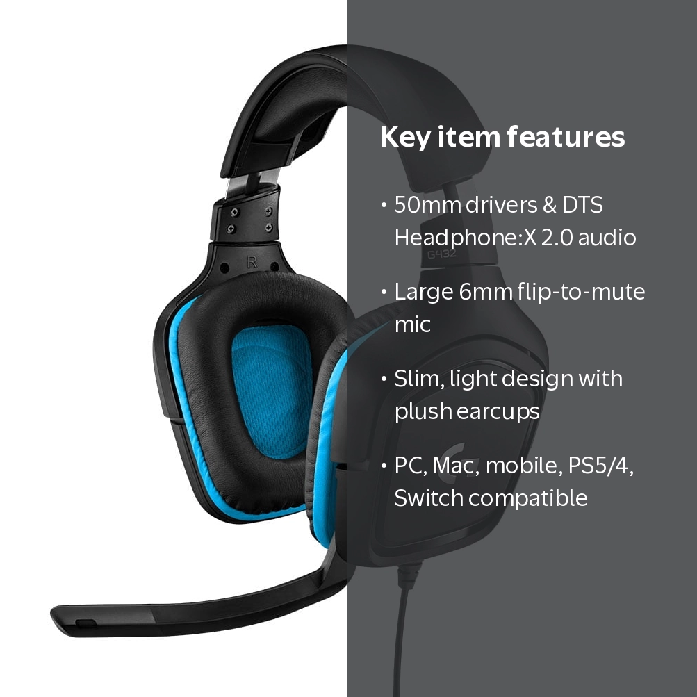 Logitech G432 Wired Gaming Headset, 7.1 Surround, DTS Headphone:X