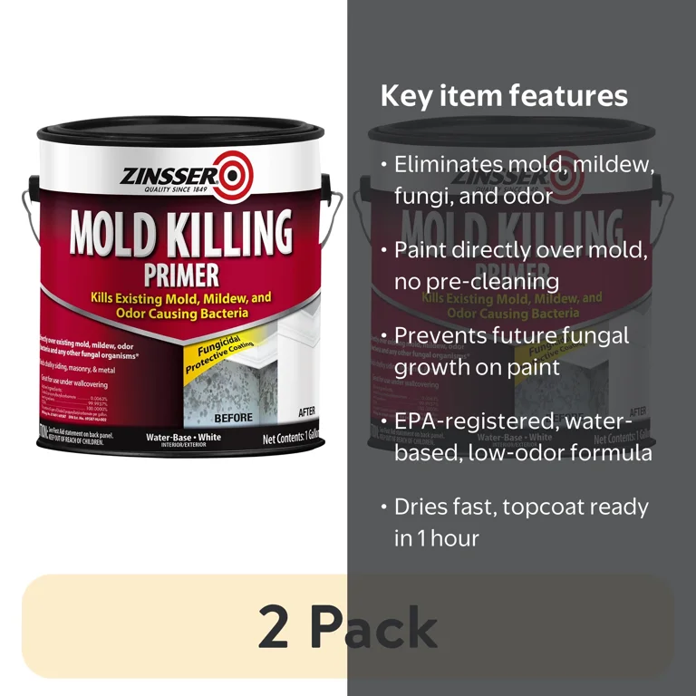 2 pack) White, Zinsser Mold Killing Primer-276049, 1 gal - Walmart.com