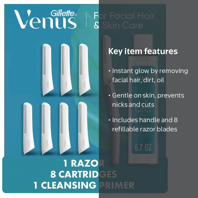 Venus Dermaplane Tool for Facial Hair and Skin Care Kit with Razor