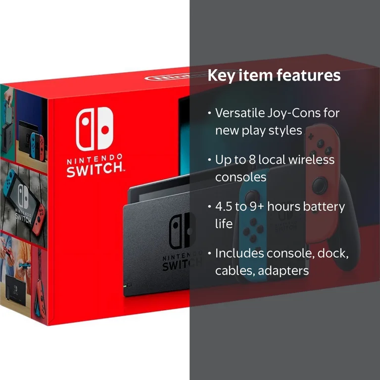 Nintendo Switch Console with Neon Blue/Red Joy-Con, 3 Play Styles
