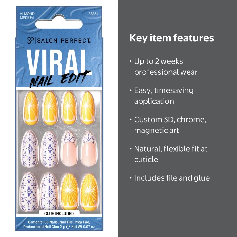 Salon Perfect Artificial Fake Press-On Nails, 346 Viral Nail Edit