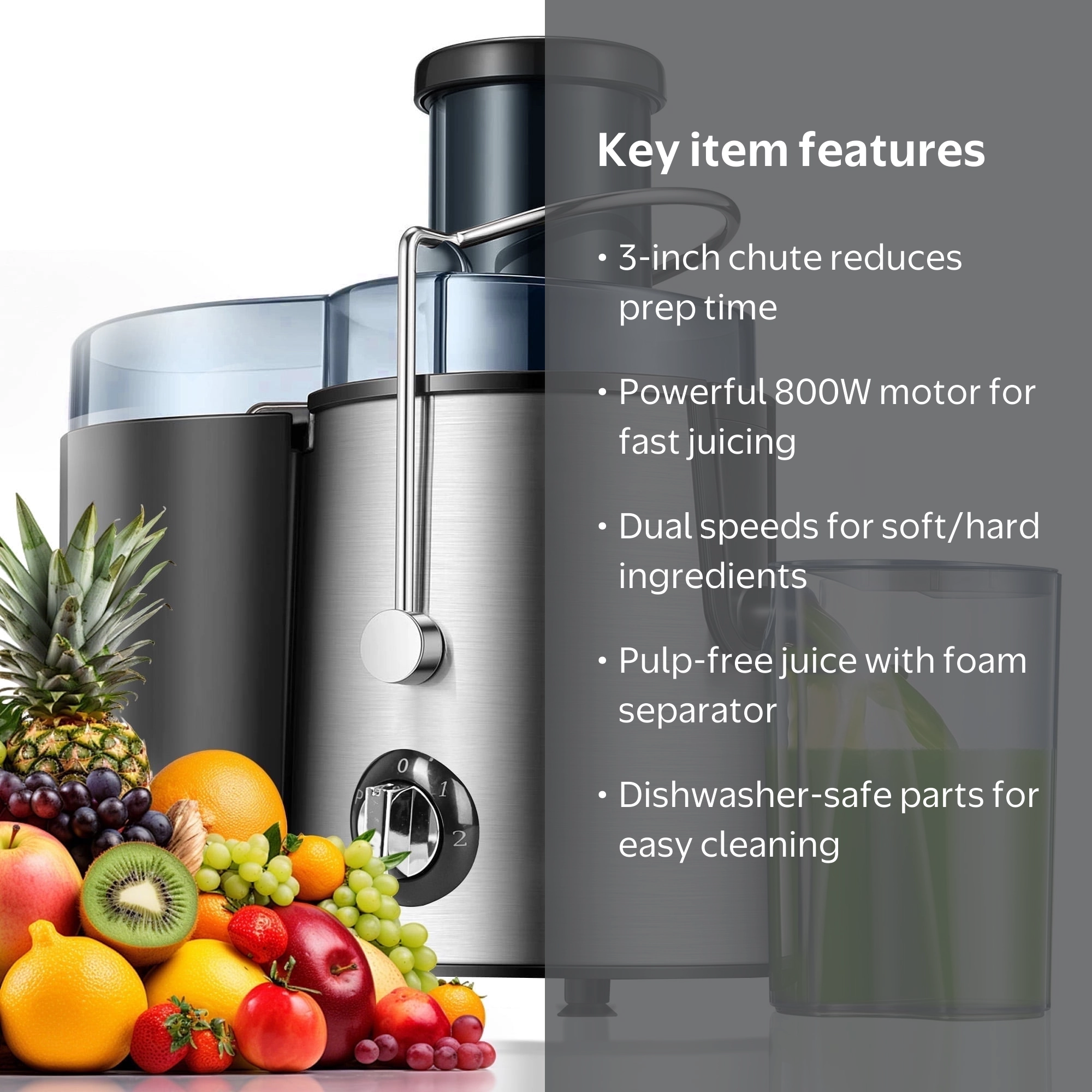 Casualife Electric Juicer Machine, 3 Inch Wide Feed Chute