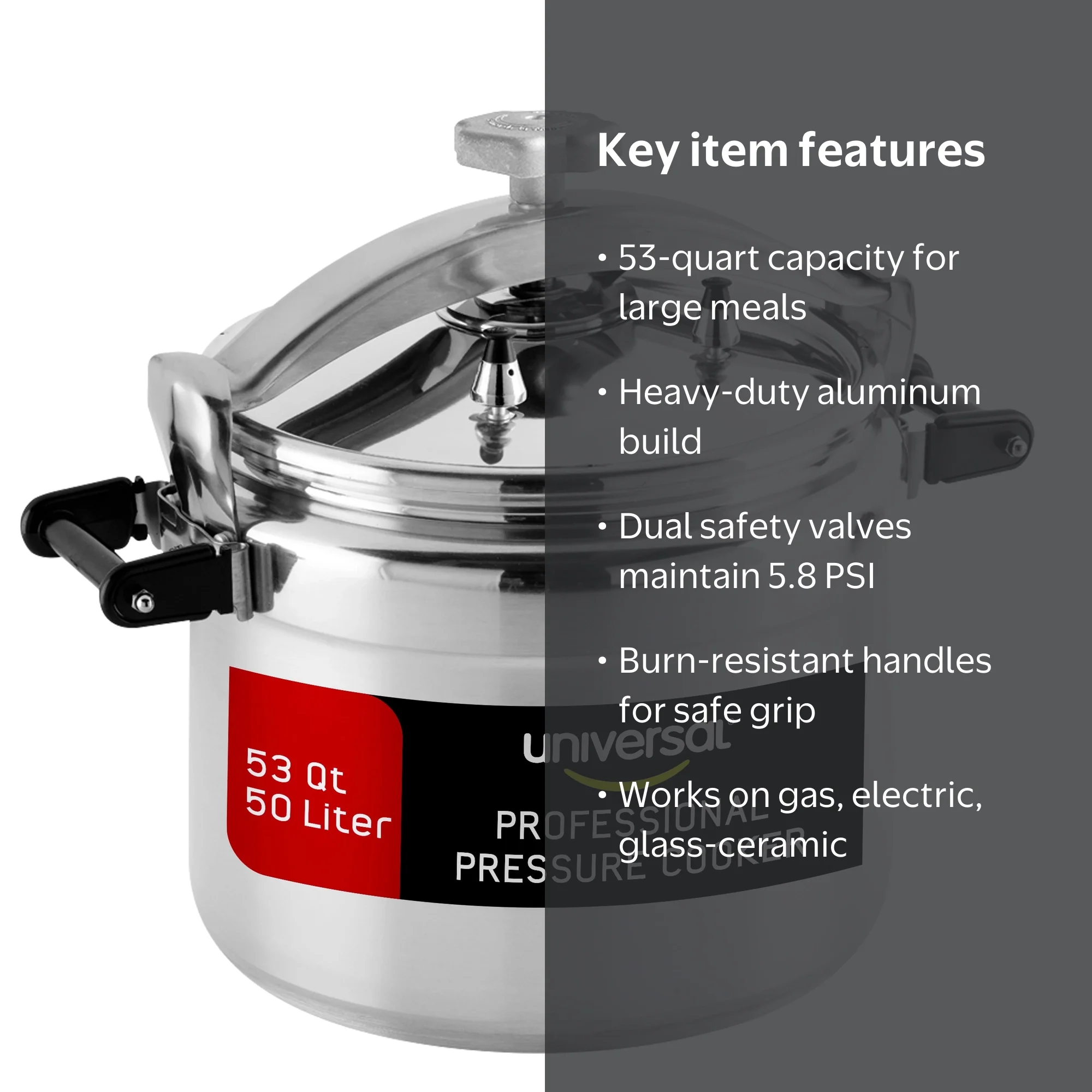 Universal 53Qt Professional Pressure Cooker, Heavy-Duty Aluminum