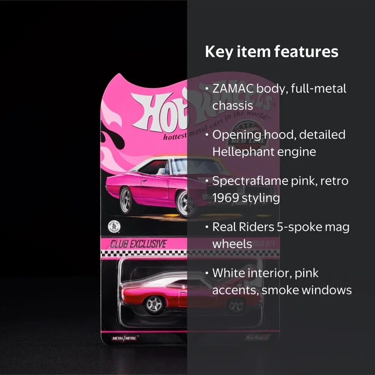 Hot Wheels RLC Pink 1969 Dodge Charger R/T - Walmart.com