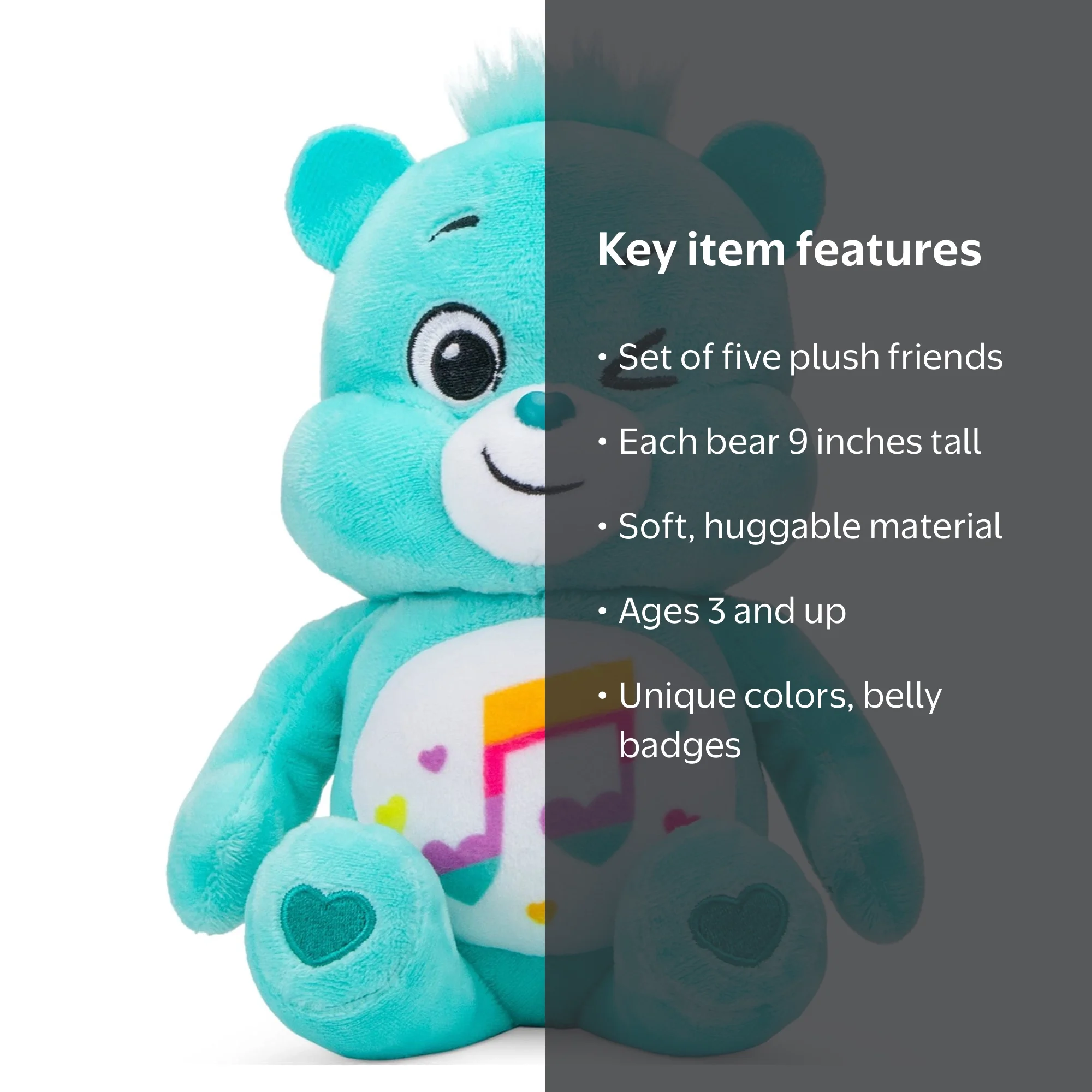 Care Bears Rainbow Heart Stuffed Animals Toys, 9