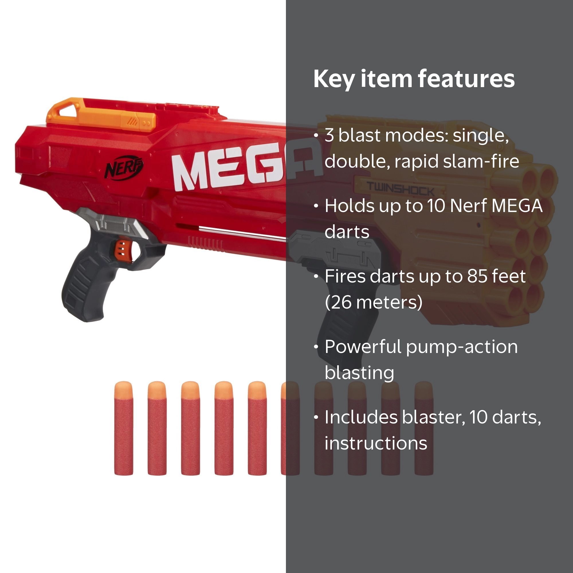 Nerf Mega TwinShock Blaster, 10 Darts, Power Pump-Action - Walmart.com