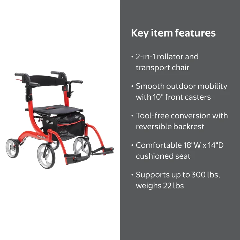 Drive Medical Nitro Duet Dual Function Transport Wheelchair and