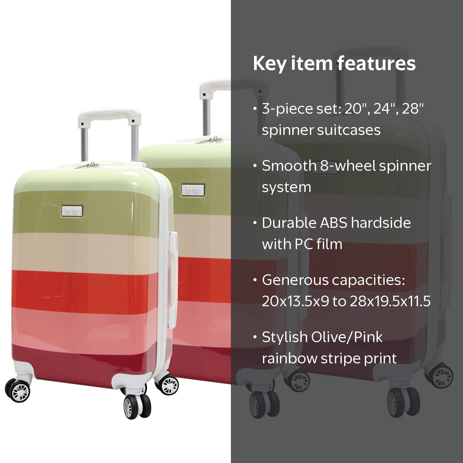 Nicole Miller Carry-On Pink Suitcase, 3-Piece Hardside Rainbow