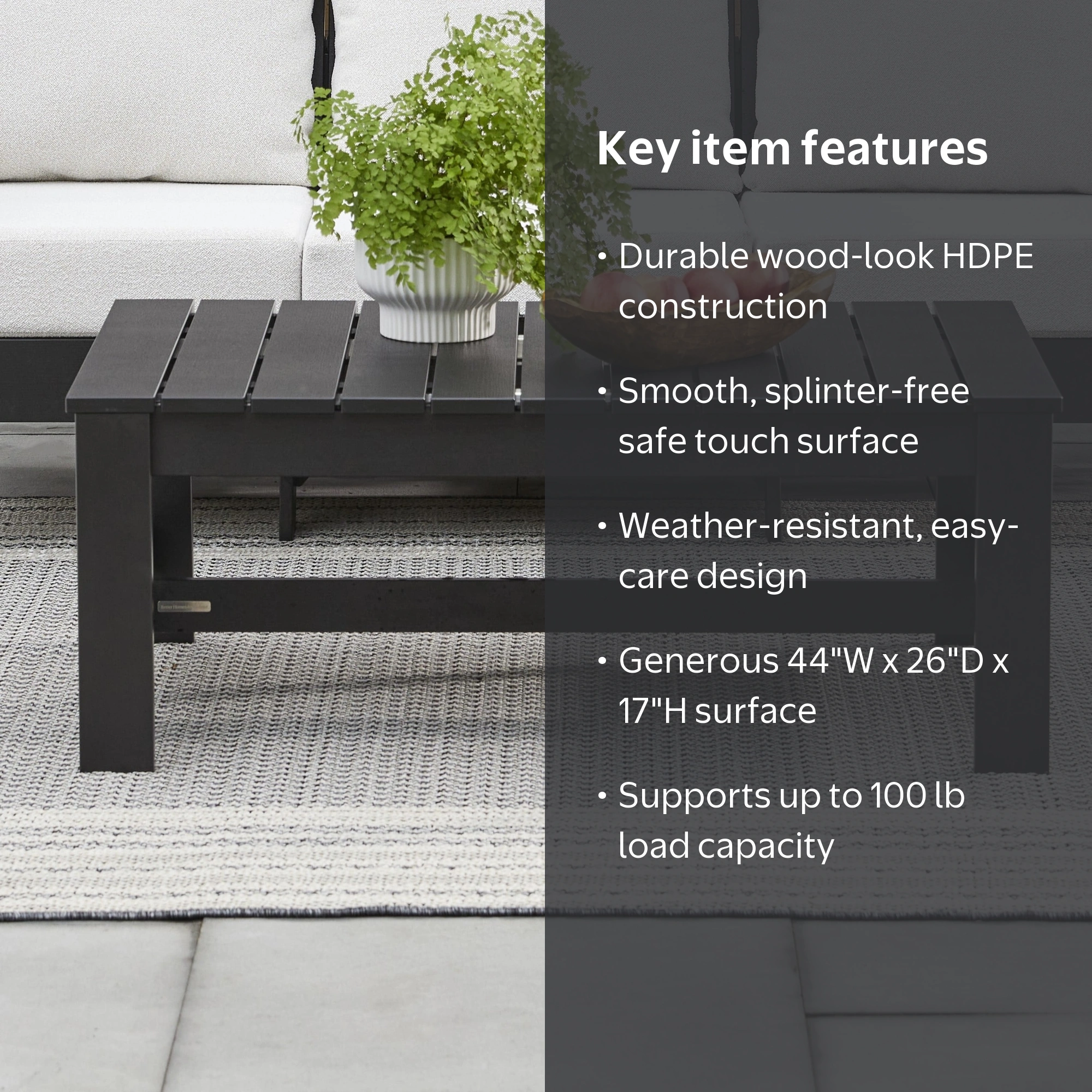 Better Homes & Gardens Ezra Outdoor HDPE Coffee Table, Black