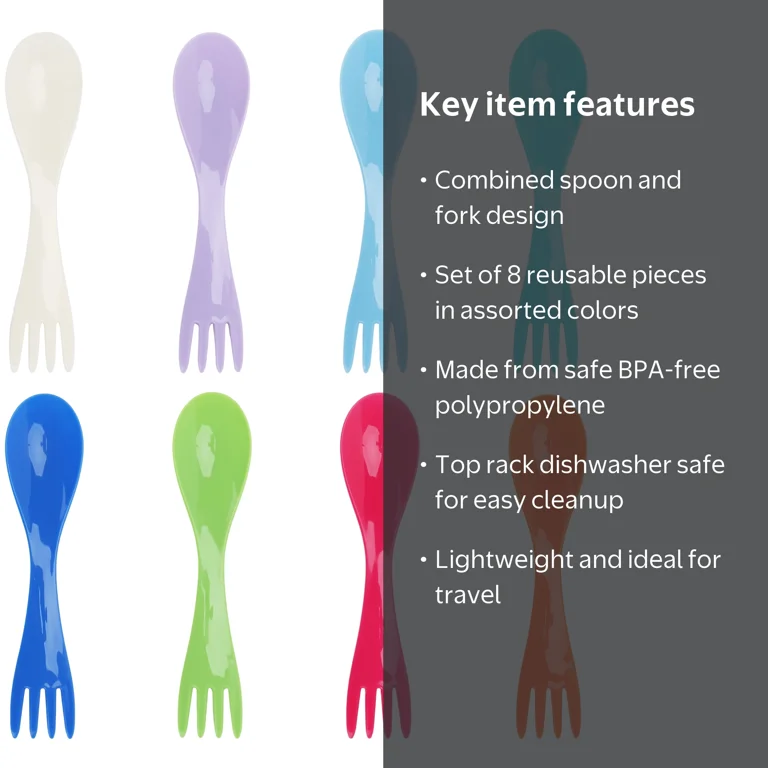 Your Zone, 8-Piece Multi-Colored Plastic Spork Set - Walmart.com
