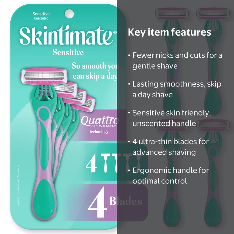 Skintimate Sensitive Women's 4-Blade Disposable Razors, 4 Count