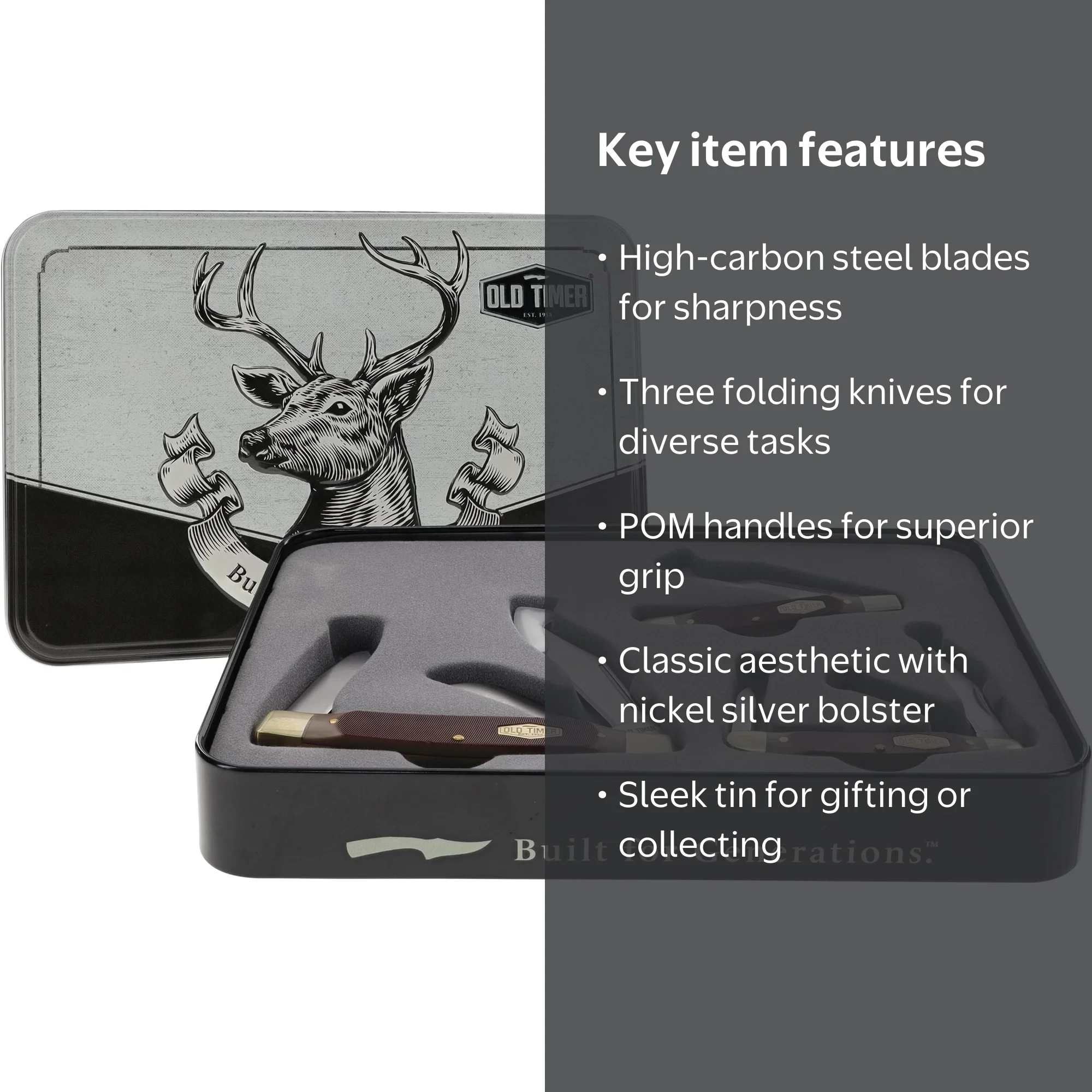 Old Timer 3 Folding Knife Set with Gift Tin, stainless steel