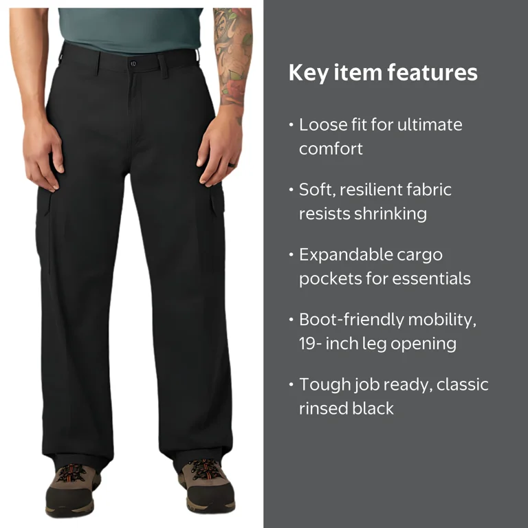 Dickies Men's Loose Fit Cargo Pants, Rinsed Black, 34X34 - Walmart.com