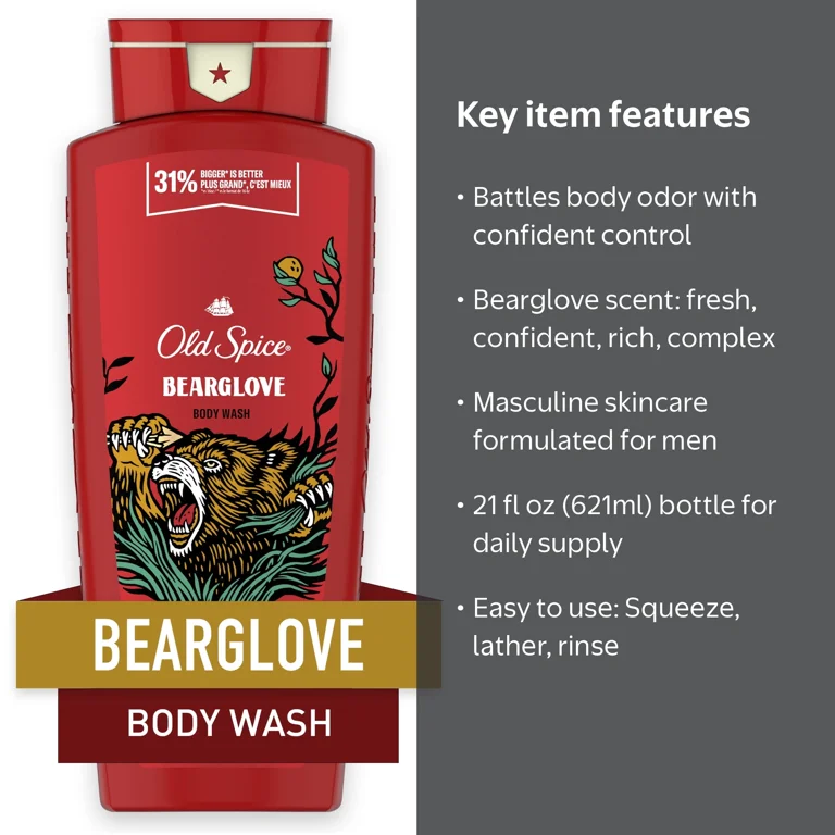 Old Spice Bearglove Body Wash for Men, Deep Cleansing & Long