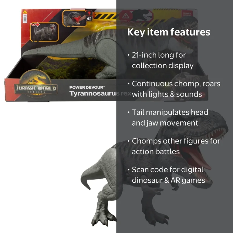Jurassic World Rebirth Power Devour T-Rex Dinosaur Figure, Lights