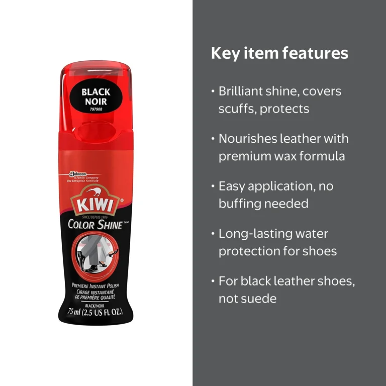 KIWI, Shoe Polish, 2.5 oz, Black, Nourish & Protect Leather