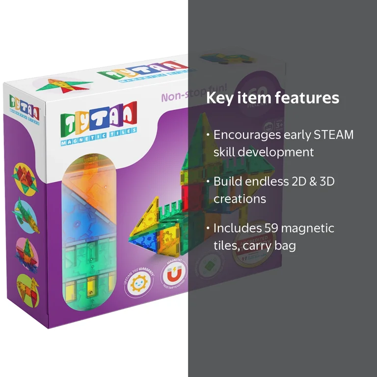 Tytan Magnetic Tile Building Set - 60-Piece STEAM Magnetic Toys