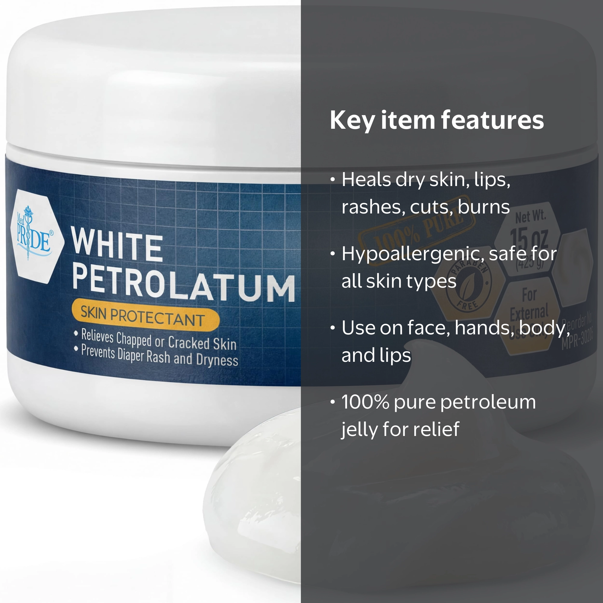 MEDPRIDE Pure White Petroleum Jelly 15oz – Skin Protectant