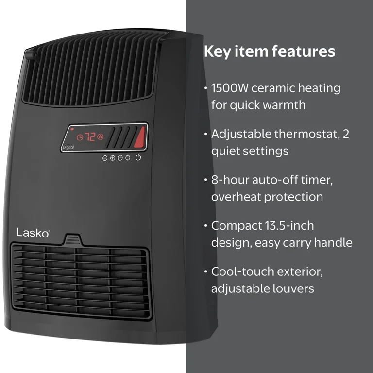 Portable Lasko 13.5 1500W Fan & Ceramic Space Heater, Indoor, with