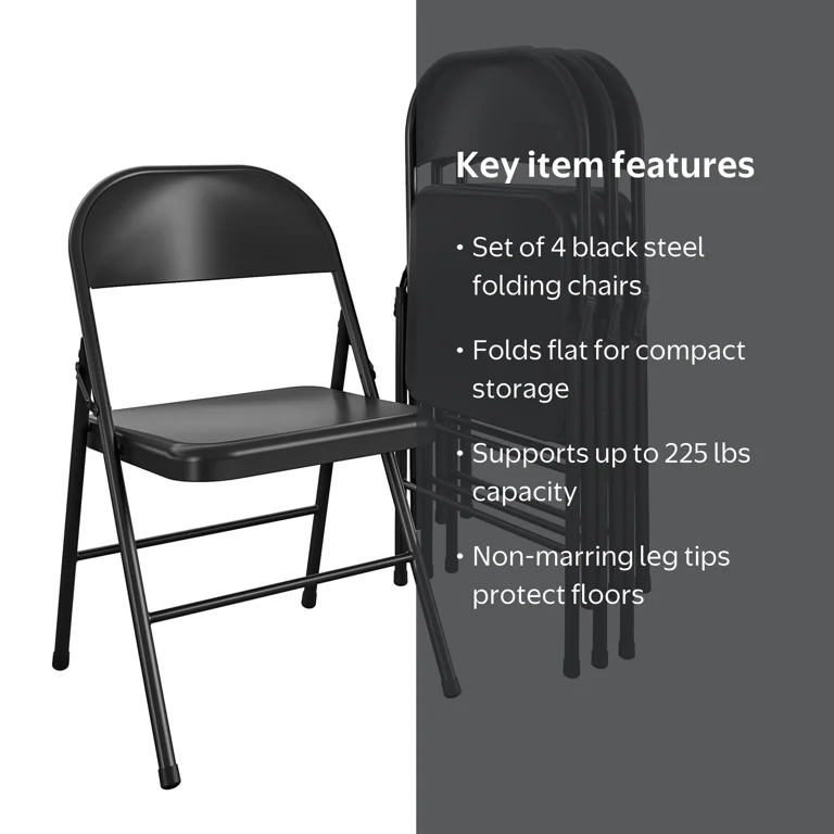 Free Shipping! Mainstays All-Steel Metal Folding Chair Black