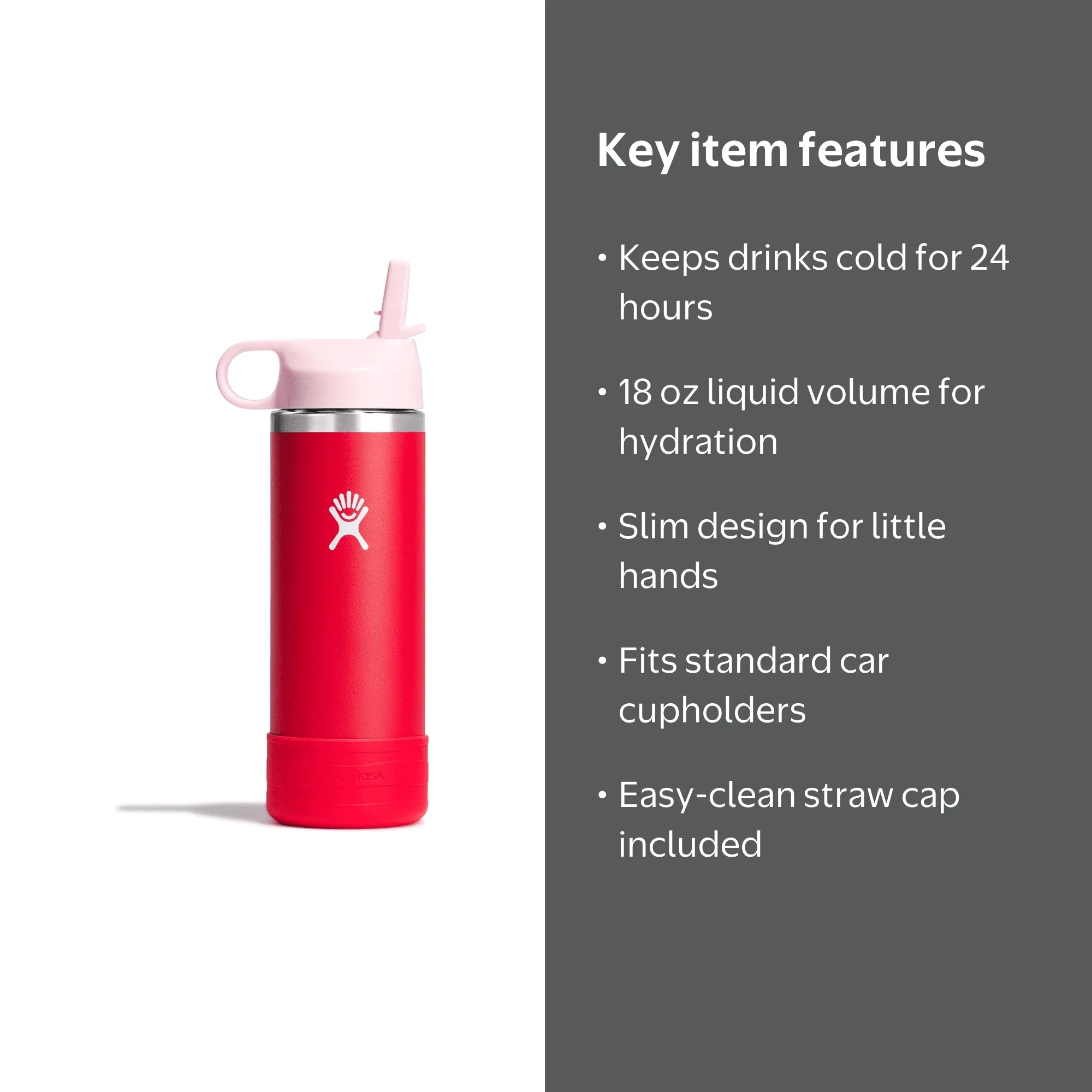 Hydro Flask Kids Wide Mouth 18Oz Water Bottle with Straw Cap and