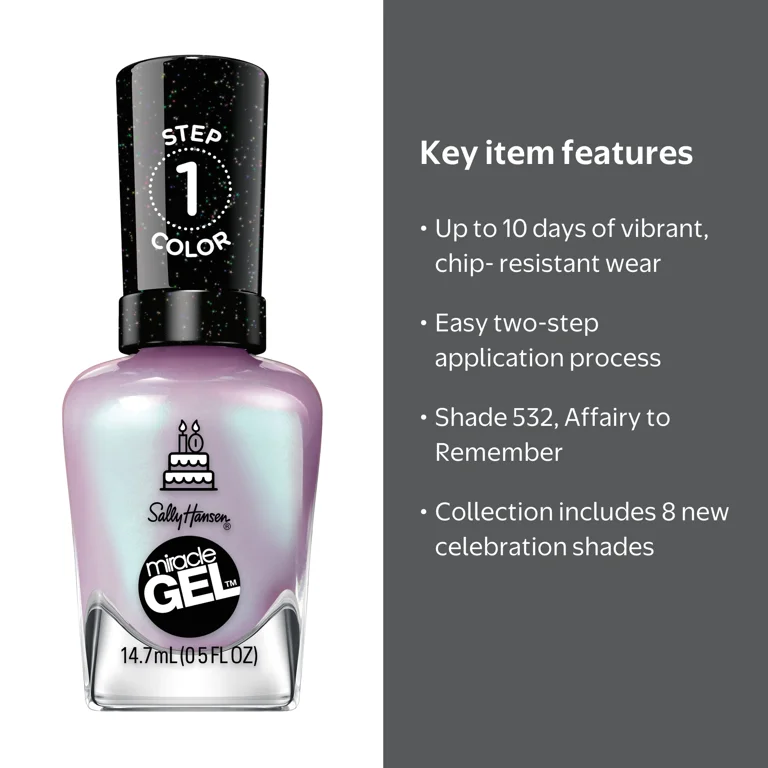 Sally Hansen Miracle Gel Nail Polish, 532 Affairy to Remember, 0.5