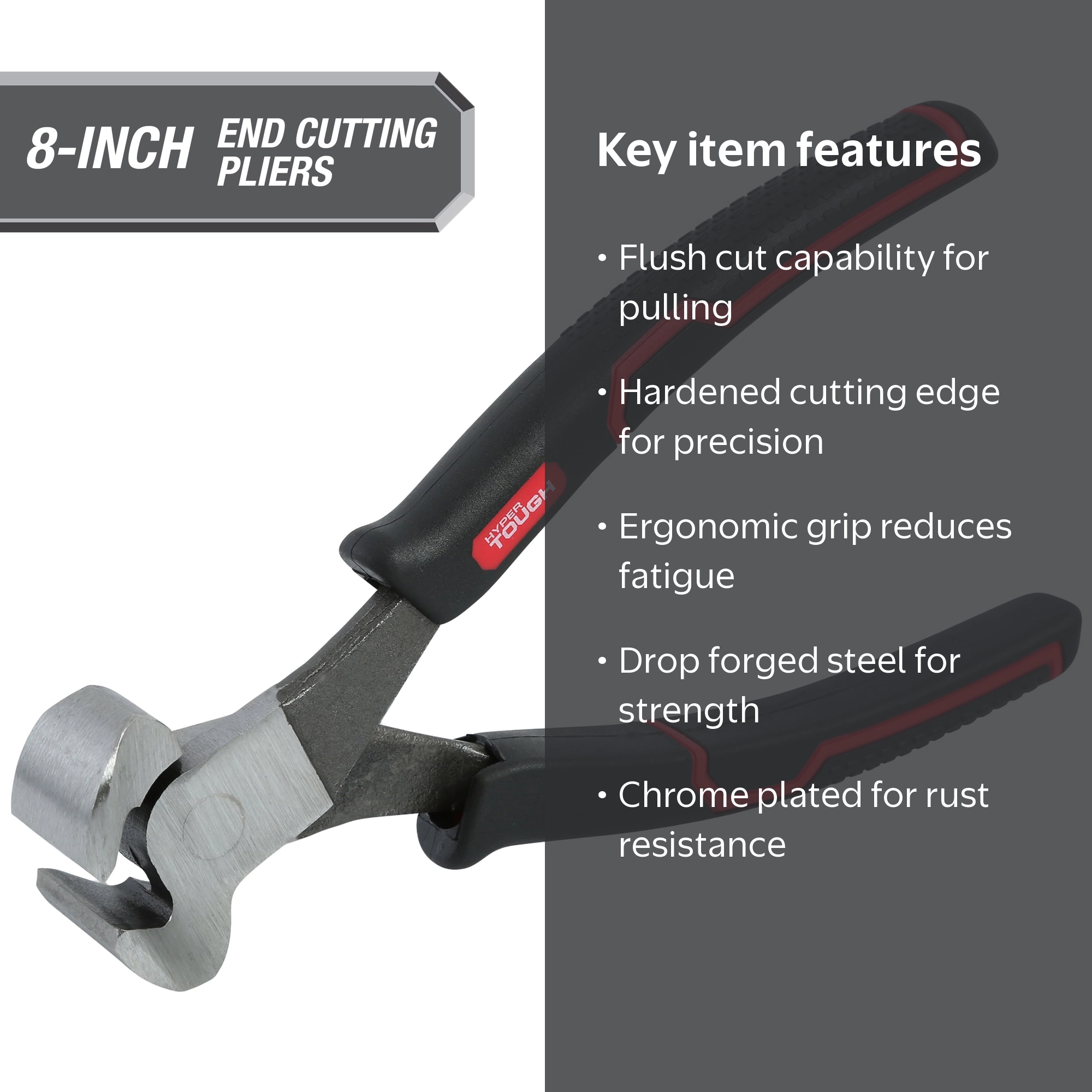 Hyper Tough 8-inch End Cutting Pliers, Flush Cutting and Pulling