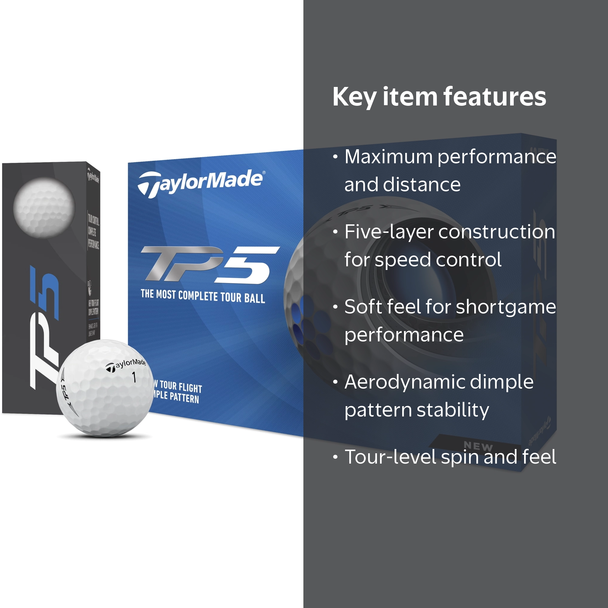 TaylorMade, Golf Balls, Tour Performance, 12 Pack, White Dimple