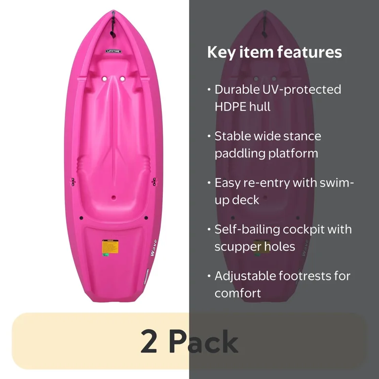 2 pack) Lifetime Wave Youth 6 ft Sit-On-Top Kayak with Paddle