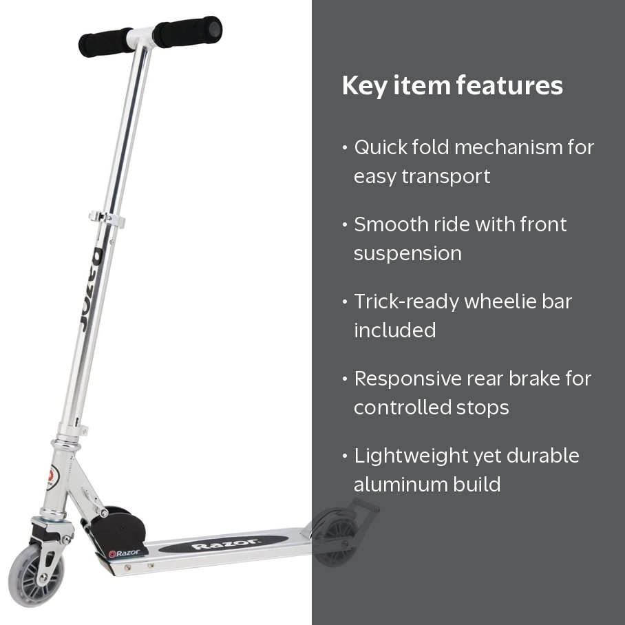 Razor, Kick Scooter, A2, Black lightweight foldable with wheelie