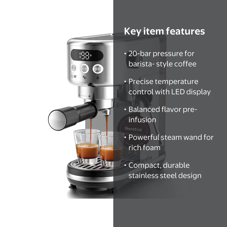 Neretva, Espresso Machine, 20 Bar, Compact Stainless Steel