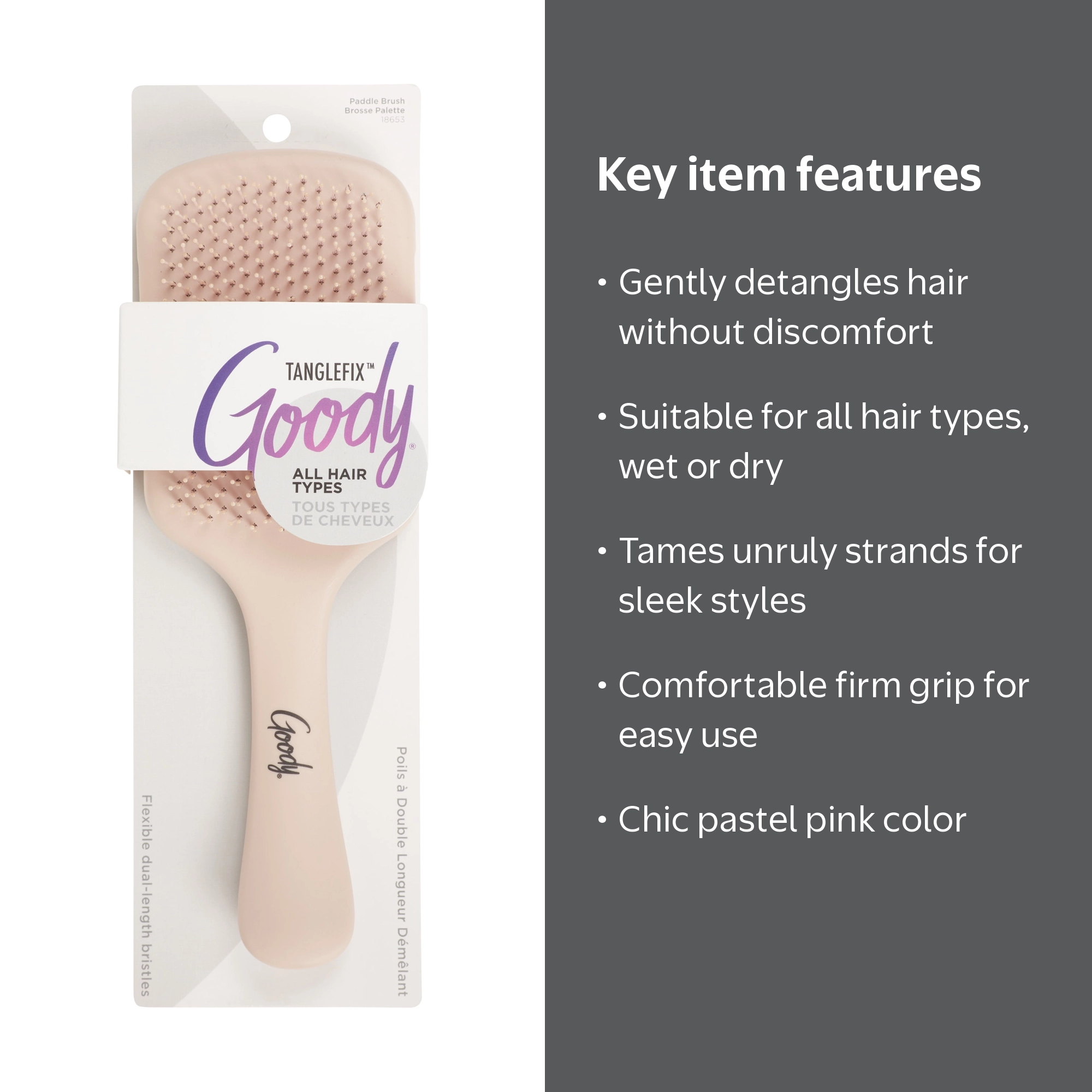 Goody Tanglefix Pink Paddle Brush 1CT Flexibile Dual-Length