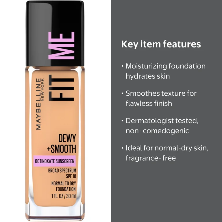 Maybelline, Fit Me Dewy and Smooth Liquid Foundation, SPF 18