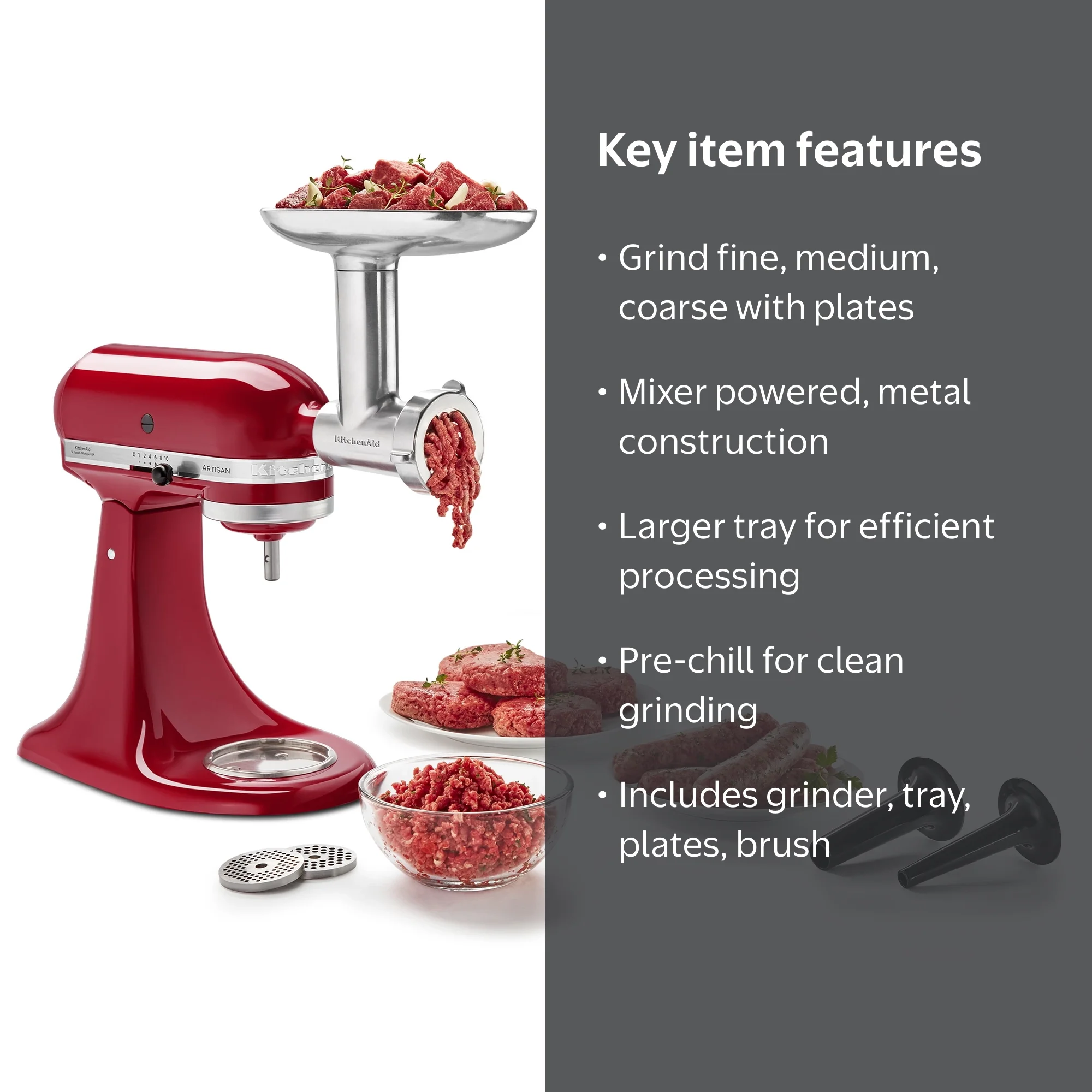KitchenAid Metal Food Grinder Attachment, KSMMGA, includes
