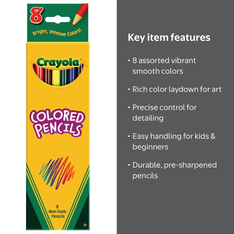 Crayola Colored Pencils, 8-Colors, Assorted, Pre-Sharpened Set