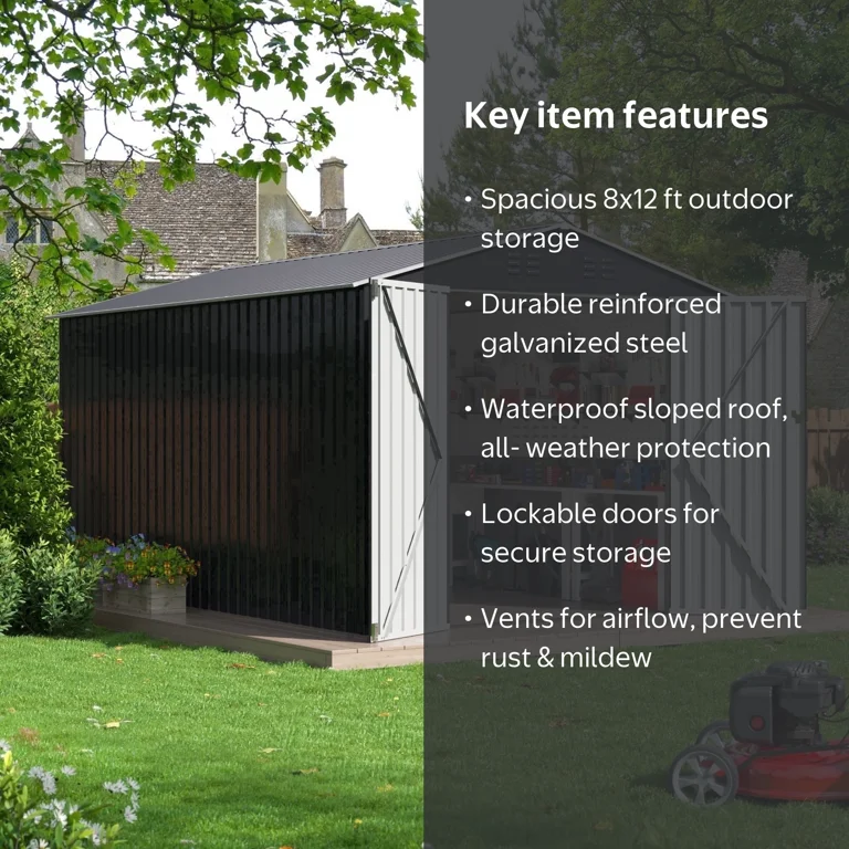 NETAJE, Outdoor Storage Shed, 8' x 12', Metal Garden Shed