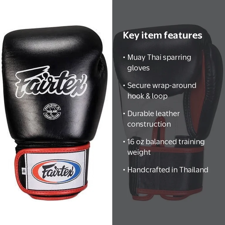 Fairtex 16oz ブラックボクシンググローブ Fairtex Muay Thai-Style Sparring Gloves 16 oz Black / White