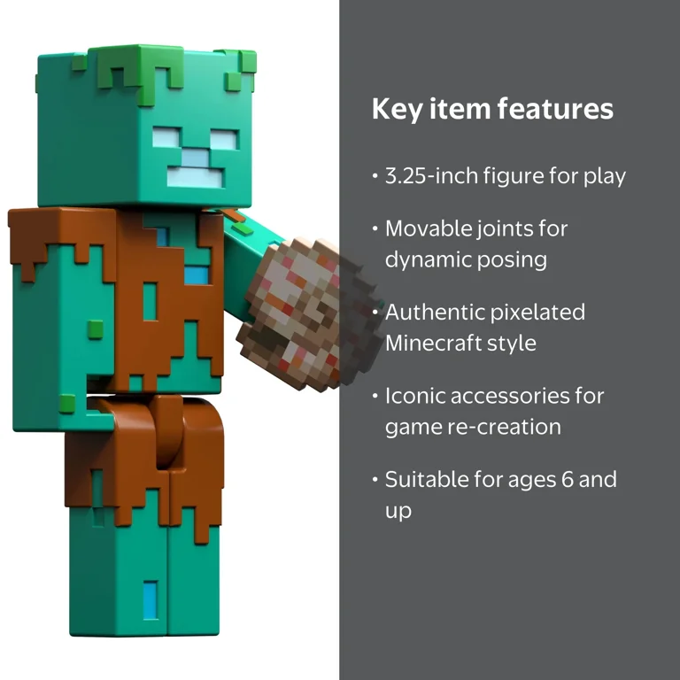 Minecraft, Drowned Action Figure & Accessories Set, 3.25-inch