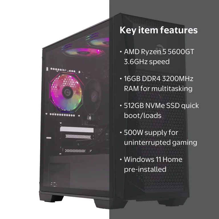 Ningmei Gaming PC, AMD Ryzen 5 5600GT CPU, 16GB RAM, 512GB SSD