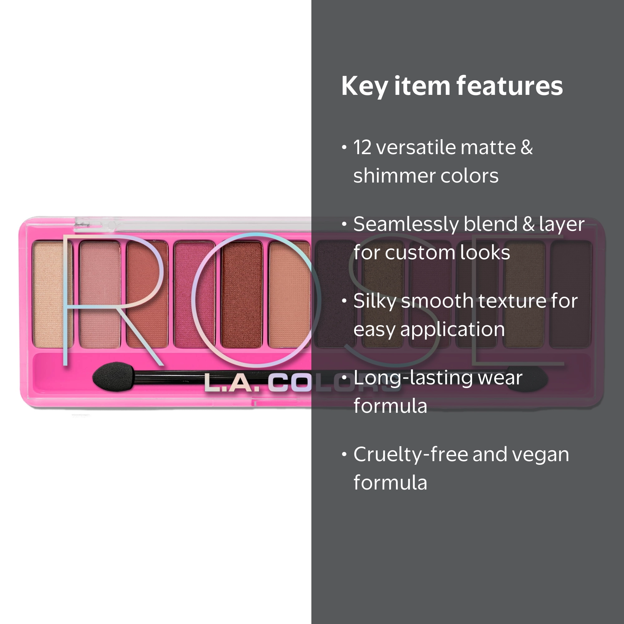 L.A. COLORS Eyeshadow Palette 12 Color Vibe Rose with Matte and