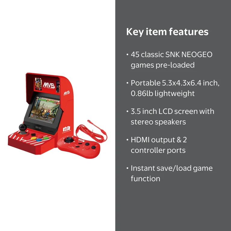 UNICO SNK MVS Mini Arcade and Red Controller Combo with 45 Pre