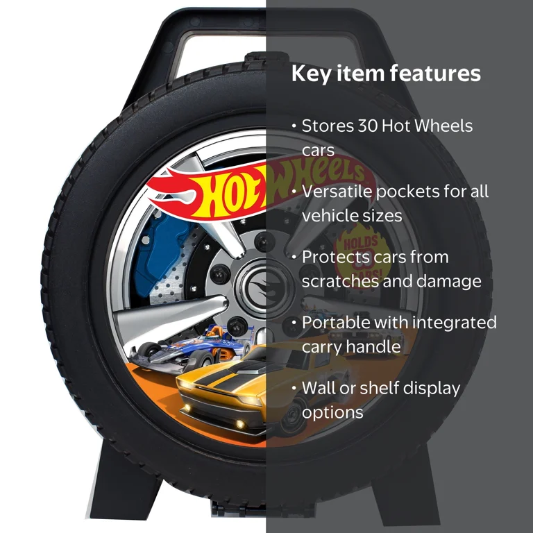 Mattel Hot Wheels 30 Car Case, Wheel-Shaped Organizer, Holds 1:64