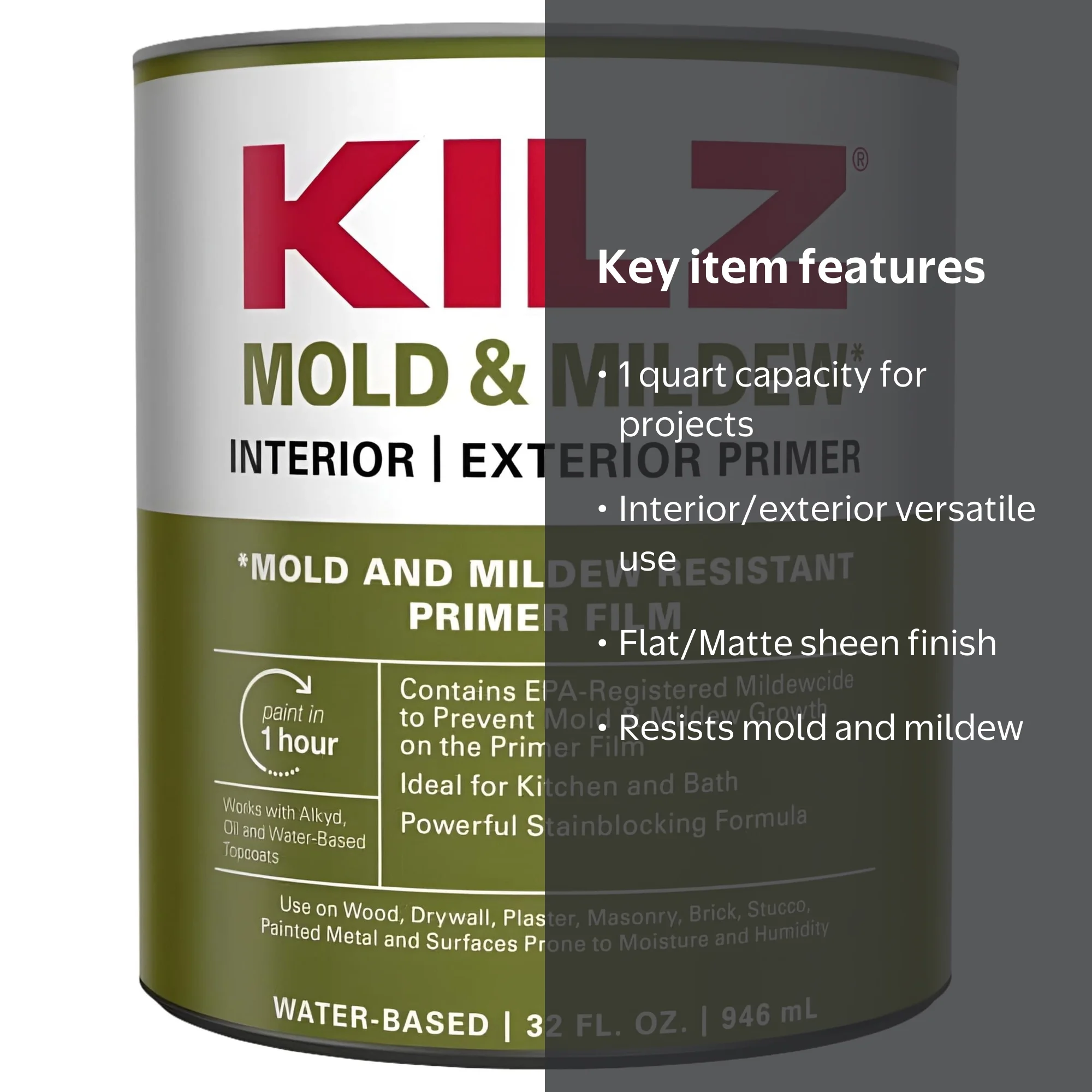 KILZ White Flat/Matte Water-Based Alkyd Mold & Mildew Resistant
