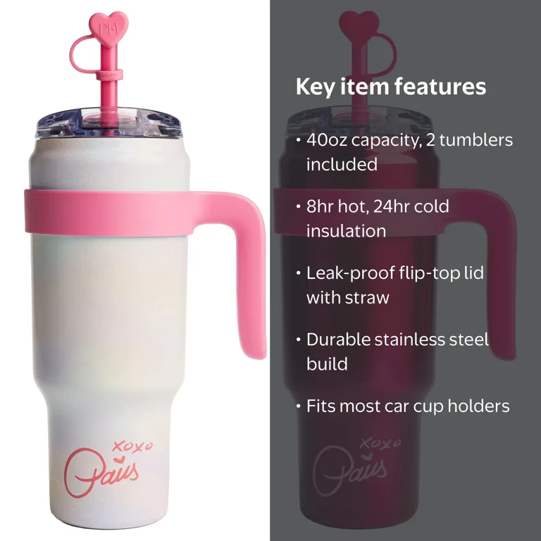 Paris Hilton 40oz Stainless Steel Tumbler Set, with Removable
