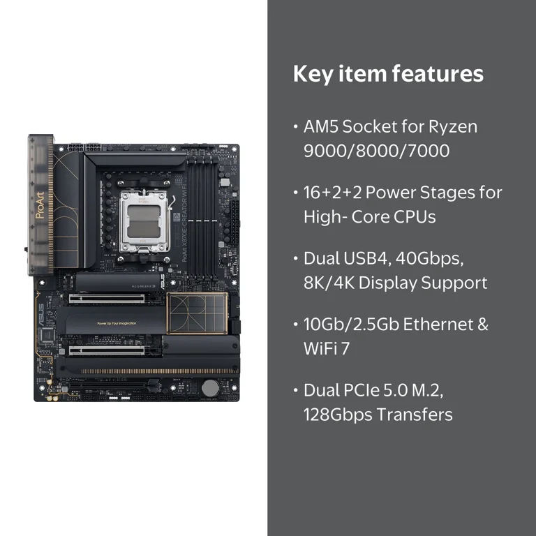 ASUS ProArt X870E-Creator WiFi AMD AM5 ATX Motherboard, PCIe 5.0